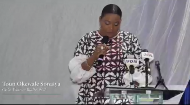 TOUN OKEWALE SONAIYA CEO WOMEN RADIO 91.7 GIVING GOODWILL MESSAGE AT A WOMEN POLITICAL AND ADVOCACY SUMMIT