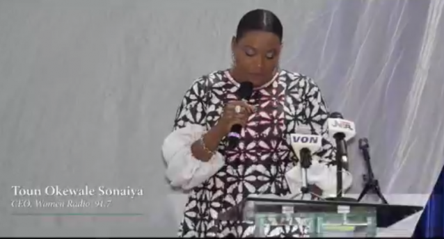 TOUN OKEWALE SONAIYA CEO WOMEN RADIO 91.7 GIVING GOODWILL MESSAGE AT A WOMEN POLITICAL AND ADVOCACY SUMMIT