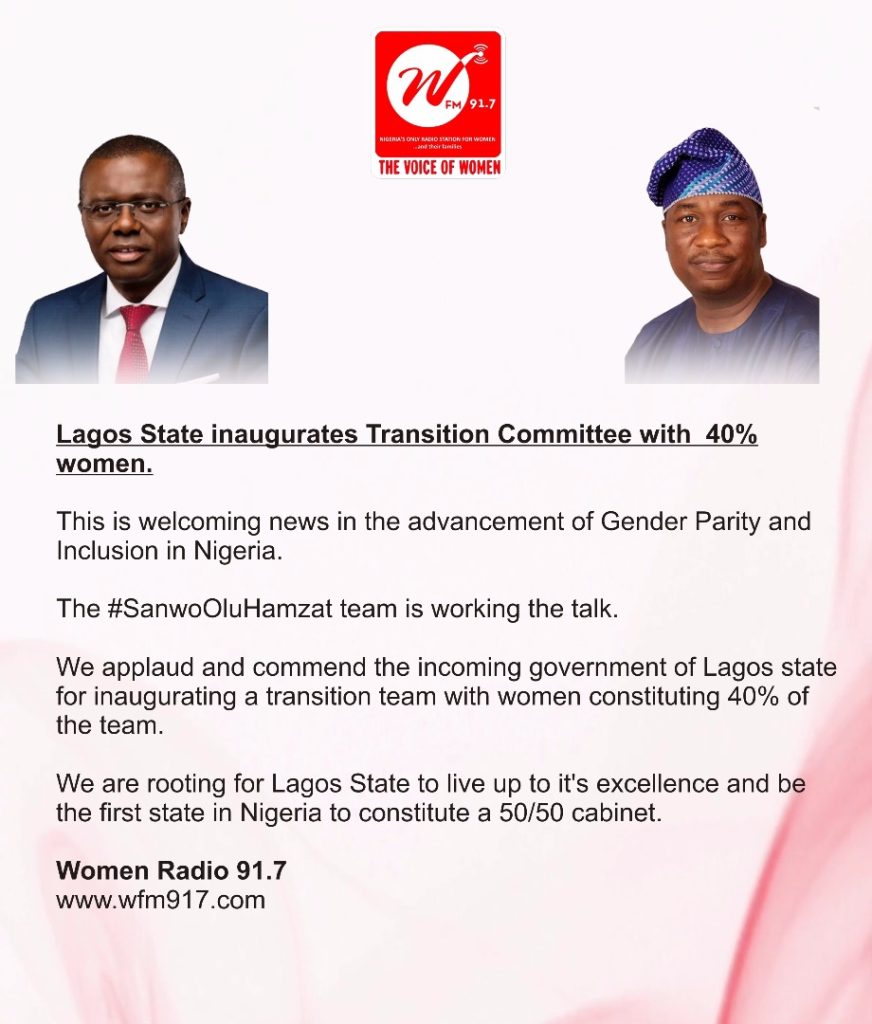 Lagos State Inaugurates Transition Committee with 40% Women