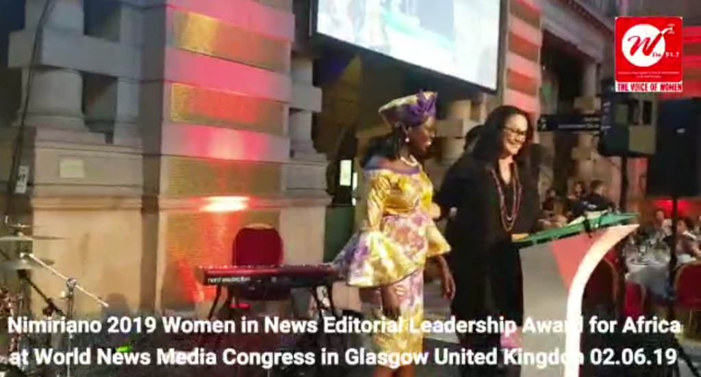 Nimiriano 2019 Women in News Editorial Leadership Award for Africa at World News Media Congress in Glasgow United Kingdom