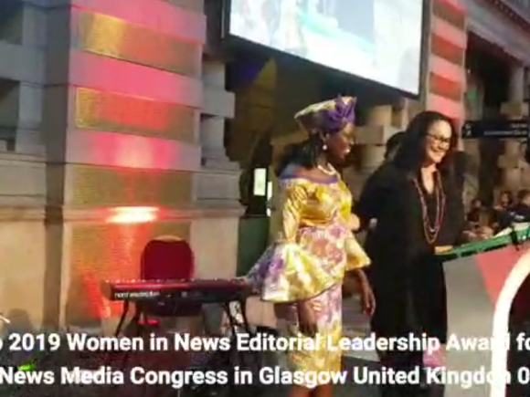 Nimiriano 2019 Women in News Editorial Leadership Award for Africa at World News Media Congress in Glasgow United Kingdom