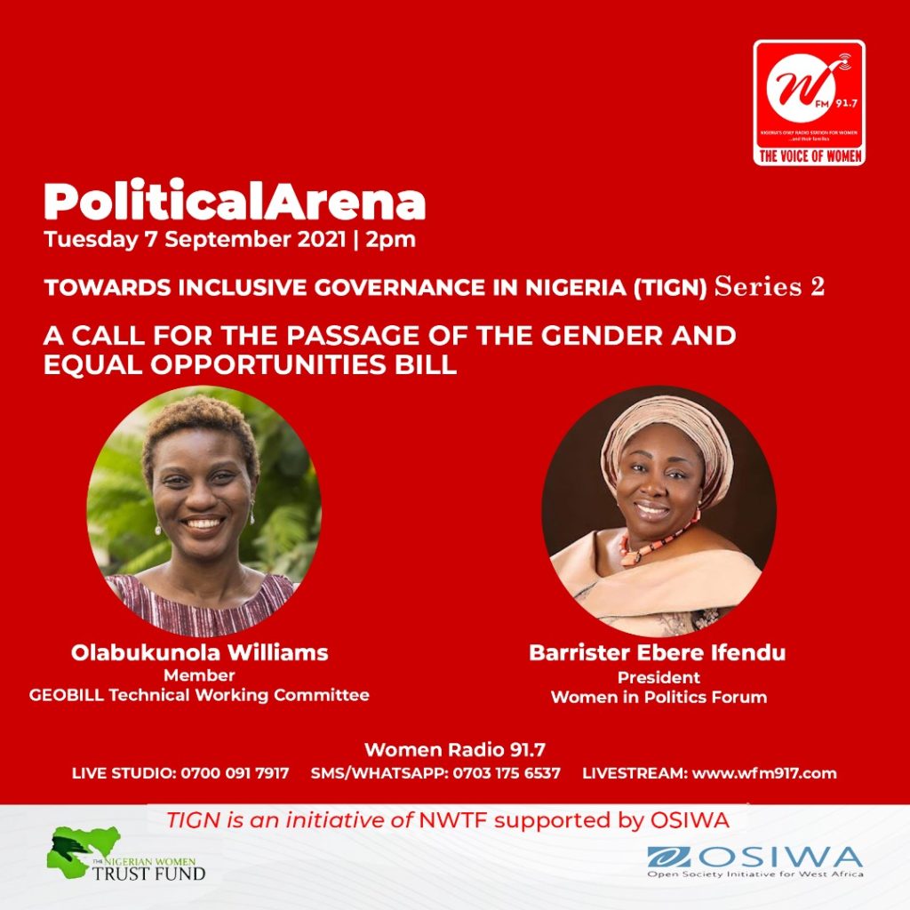 Political Arena. TIGN Series 2: A Call for the Passage of the Gender and Equal Opportunities Bill