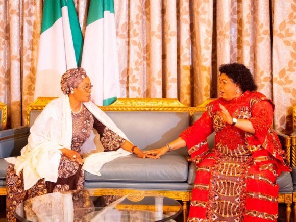 Former First Lady, Dame Patience Jonathan pays a Solidarity visit to H.E First Lady, Senator Oluremi Tinubu at the State House.