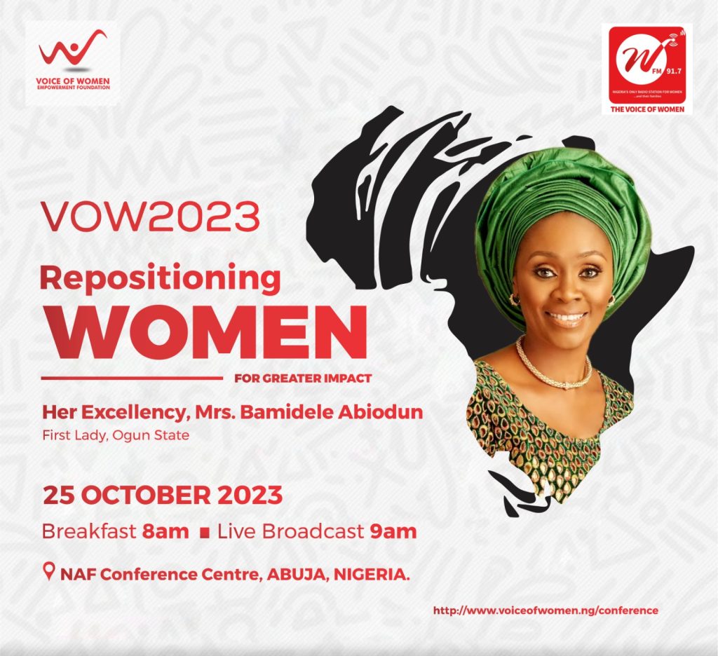 H.E Mrs Bamidele Abiodun, First Lady Ogun State To Attend VOW2023